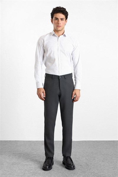 Antrasit Slim Düz Twill Normal Bel Casual Pantolon