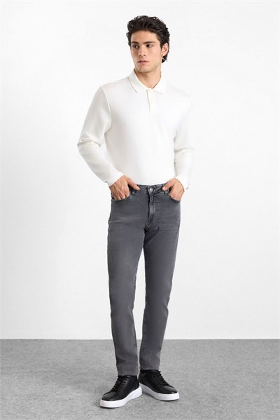 Antrasit Slim Normal Bel Denim Pantolon