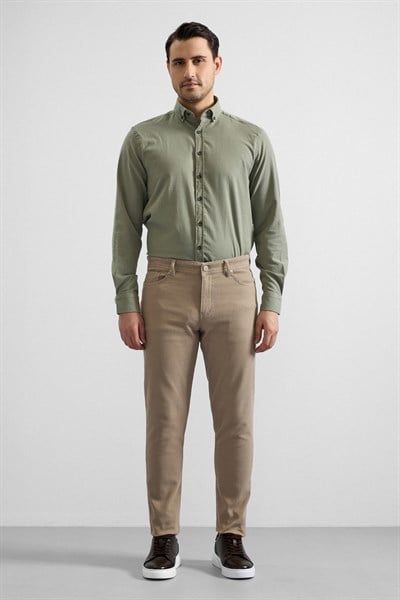 Bej Düz Casual Pantolon