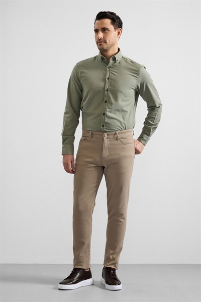Bej Düz Casual Pantolon