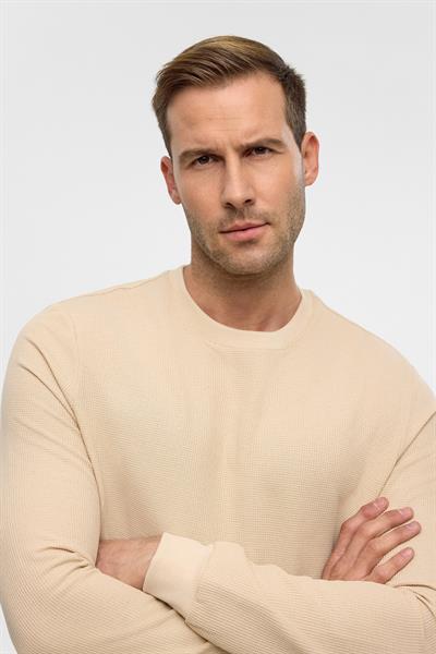 Bej Regular Armürlü Bisiklet Yaka Triko