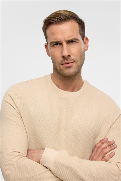 Bej Regular Armürlü Bisiklet Yaka Triko