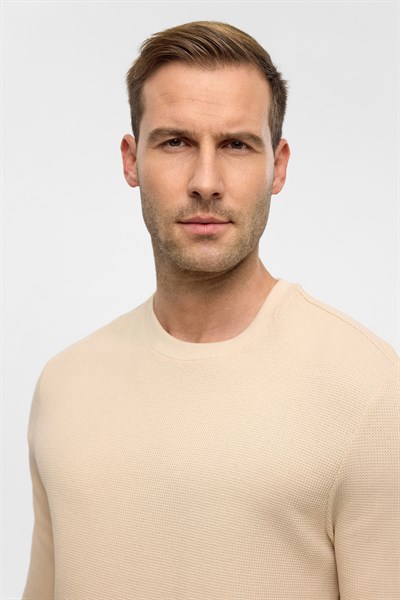 Bej Regular Armürlü Bisiklet Yaka Triko