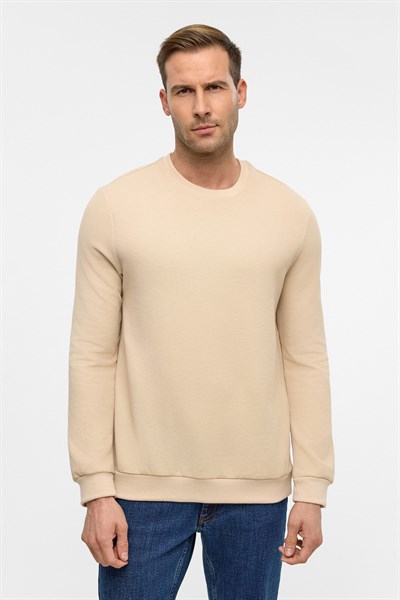 Bej Regular Armürlü Bisiklet Yaka Triko