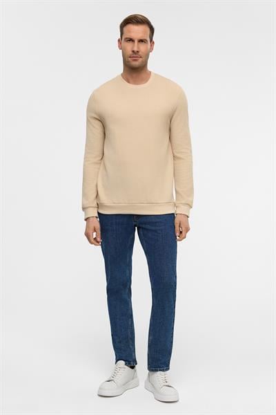 Bej Regular Armürlü Bisiklet Yaka Triko