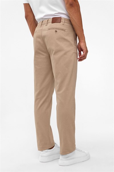 Bej Regular Armürlü Chino Pantolon