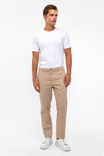 Bej Regular Armürlü Chino Pantolon