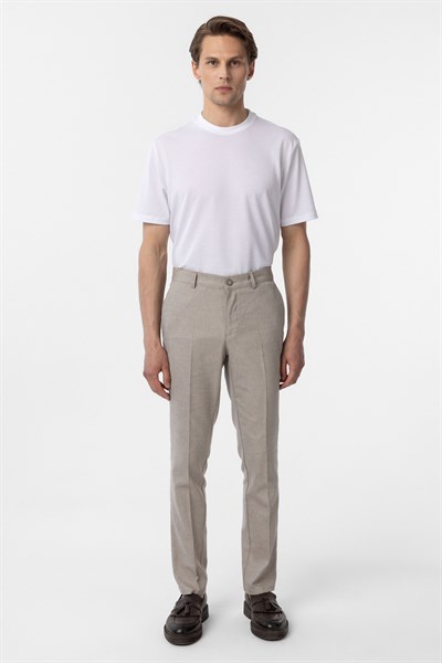 Bej Regular Armürlü Kanvas Pantolon