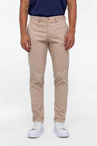 Bej Regular Armürlü Kanvas Pantolon