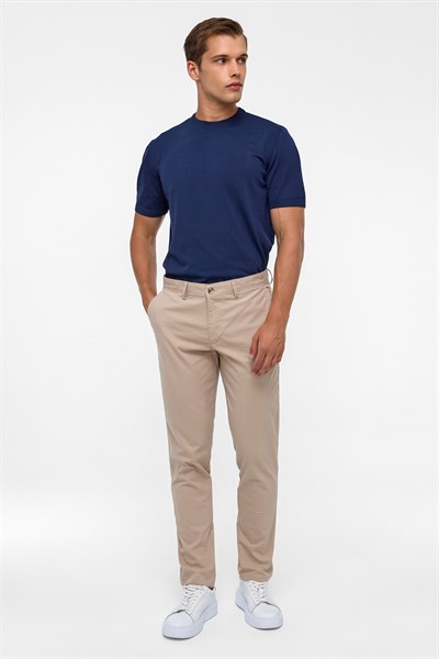 Bej Regular Armürlü Kanvas Pantolon