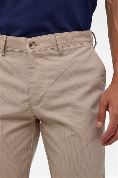Bej Regular Armürlü Kanvas Pantolon