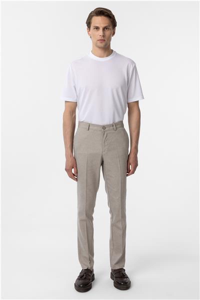 Bej Regular Armürlü Kanvas Pantolon
