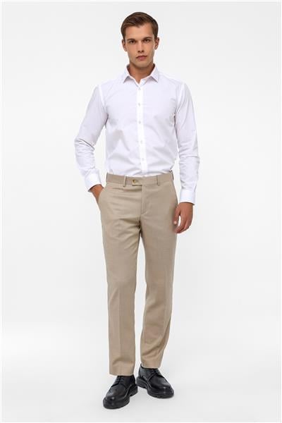 Bej Regular Armürlü Pantolon