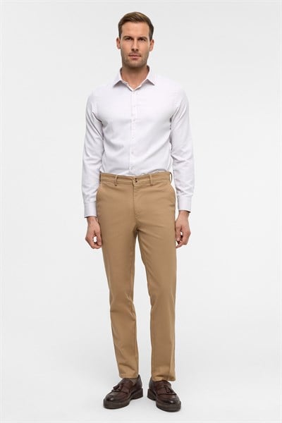Bej Regular Armürlü Pantolon