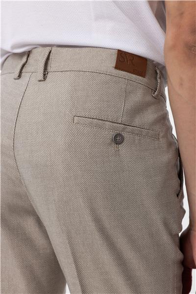 Bej Regular Armürlü Kanvas Pantolon