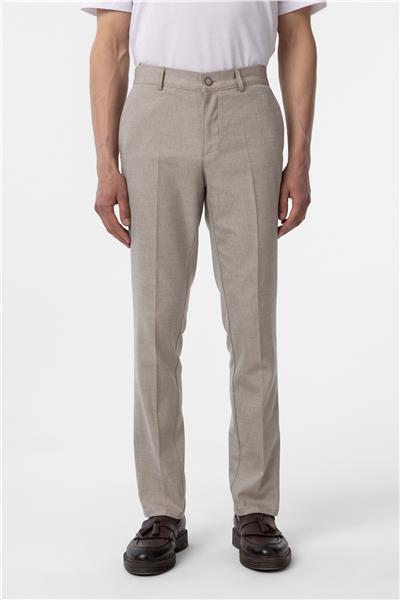 Bej Regular Armürlü Kanvas Pantolon