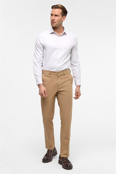 Bej Regular Armürlü Pantolon
