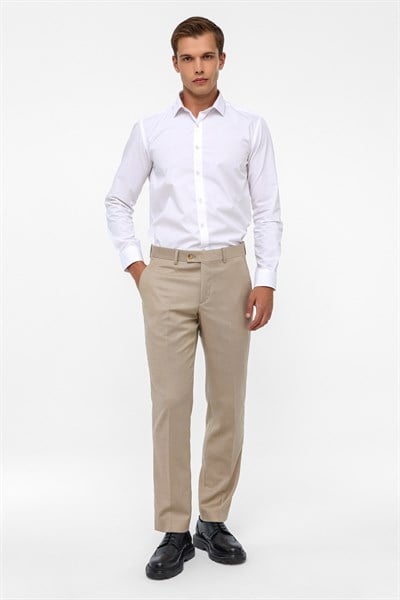 Bej Regular Armürlü Pantolon