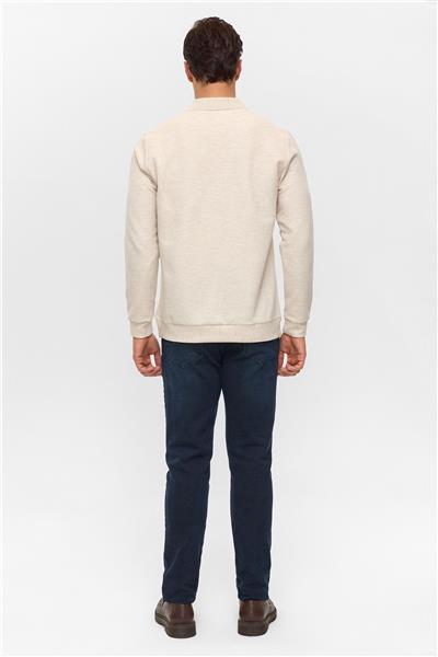 Bej Regular Armürlü Polo Yaka Sweatshirt