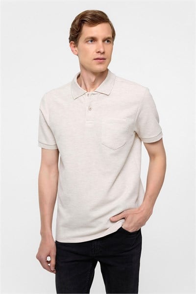 Bej Regular Armürlü Polo Yaka Tişört
