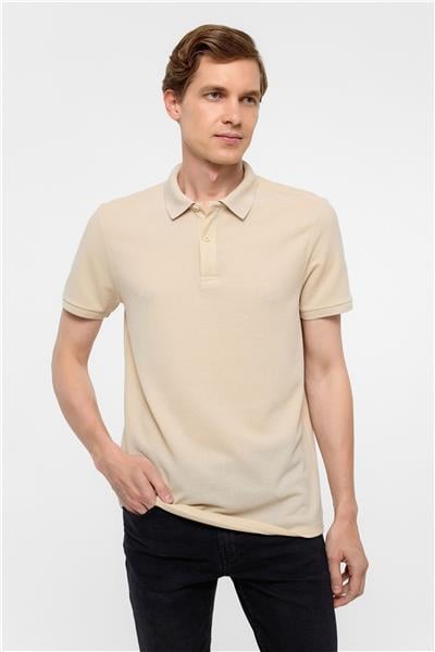 Bej Regular Armürlü Polo Yaka Tişört