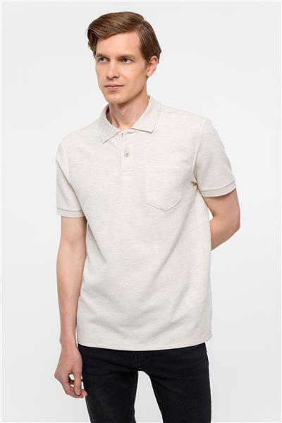 Bej Regular Armürlü Polo Yaka Tişört