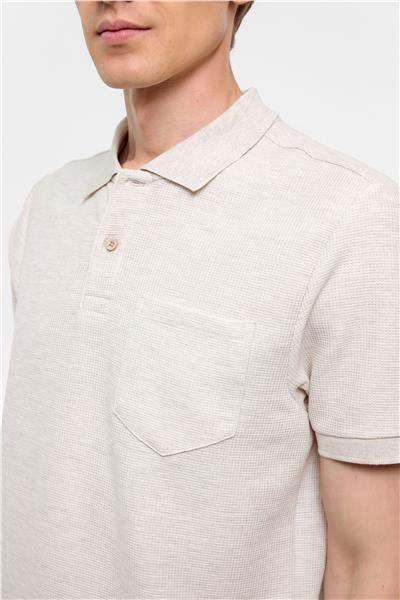 Bej Regular Armürlü Polo Yaka Tişört