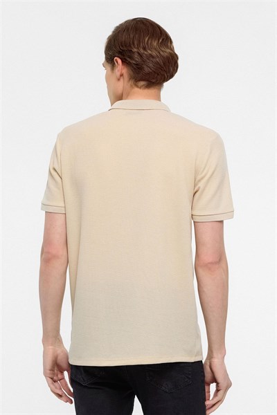 Bej Regular Armürlü Polo Yaka Tişört