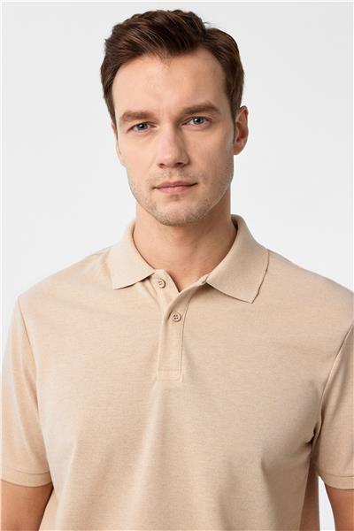 Bej Regular Armürlü Polo Yaka Tişört