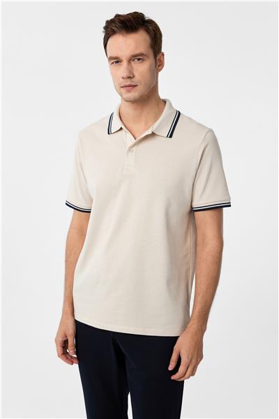 Bej Regular Armürlü Polo Yaka Tişört