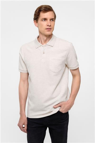 Bej Regular Armürlü Polo Yaka Tişört