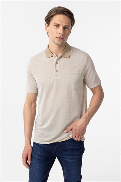 Bej Regular Armürlü Polo Yaka Tişört