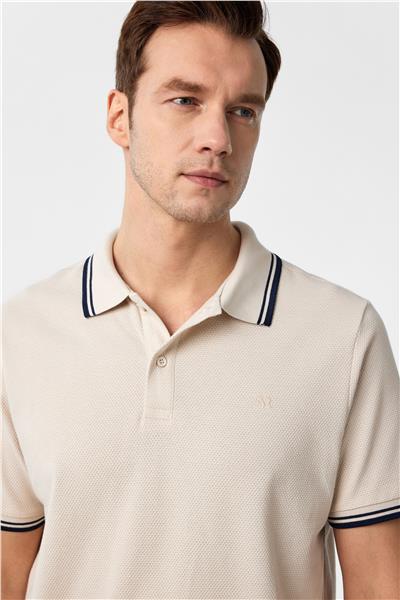 Bej Regular Armürlü Polo Yaka Tişört
