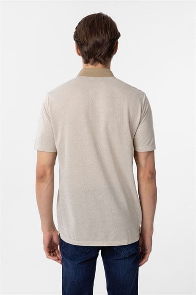 Bej Regular Armürlü Polo Yaka Tişört