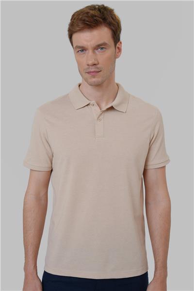 Bej Regular Armürlü Polo Yaka Tişört