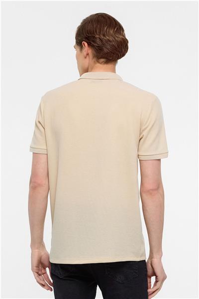 Bej Regular Armürlü Polo Yaka Tişört