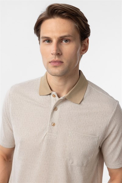 Bej Regular Armürlü Polo Yaka Tişört