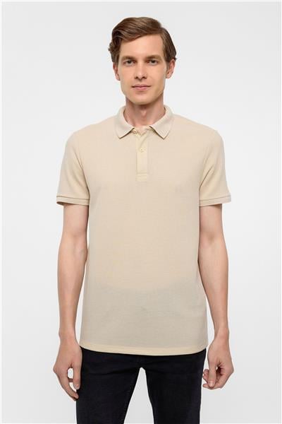 Bej Regular Armürlü Polo Yaka Tişört