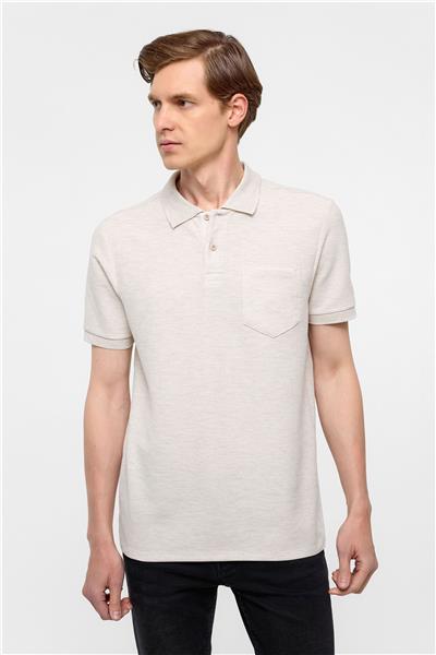 Bej Regular Armürlü Polo Yaka Tişört