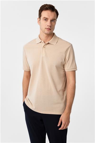 Bej Regular Armürlü Polo Yaka Tişört
