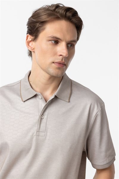 Bej Regular Baskılı Polo Yaka Tişört