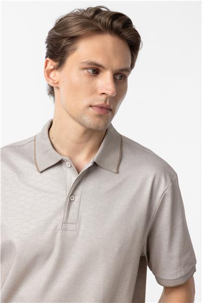 Bej Regular Baskılı Polo Yaka Tişört