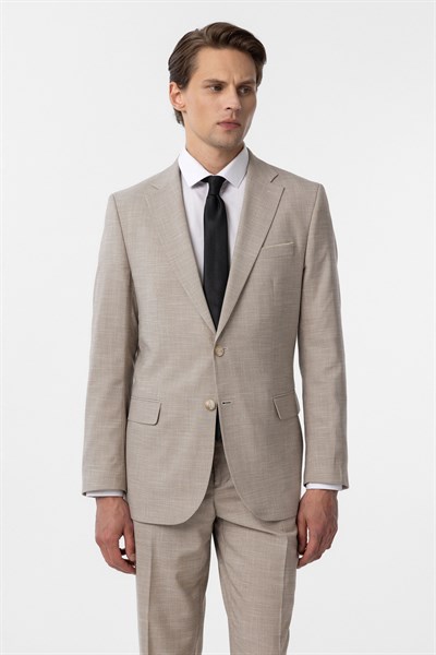 Bej Regular Desenli 6 Drop Klasik Takım Elbise