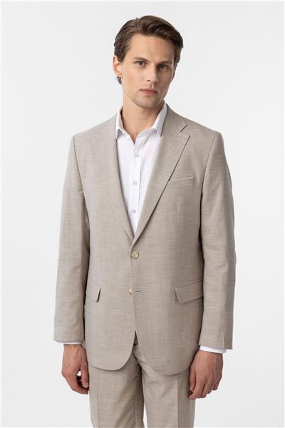 Bej Regular Desenli 6 Drop Klasik Takım Elbise