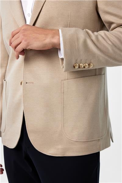 Bej Regular Fit Desenli Mono Yaka 4 Drop Ceket