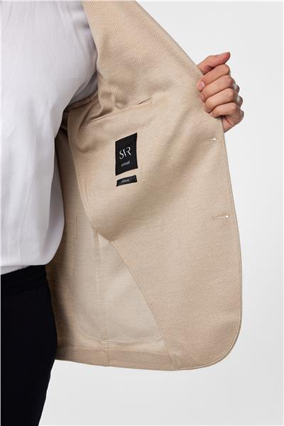 Bej Regular Fit Desenli Mono Yaka 4 Drop Ceket