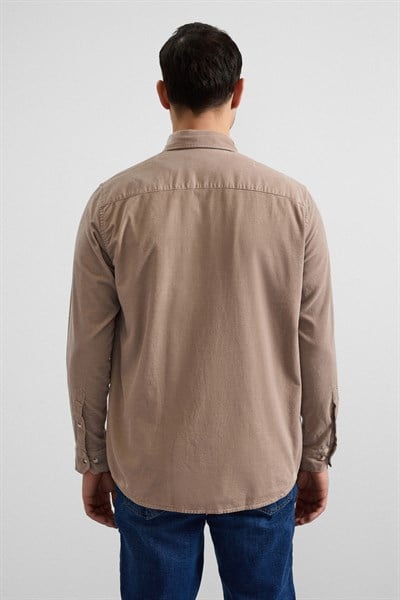 Bej Regular Düğmeli Yaka Casual Gömlek