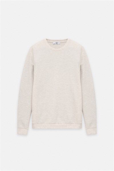 Bej Regular Düz Baskısız Waffle Bisiklet Yaka Cepsiz Sweatshirt