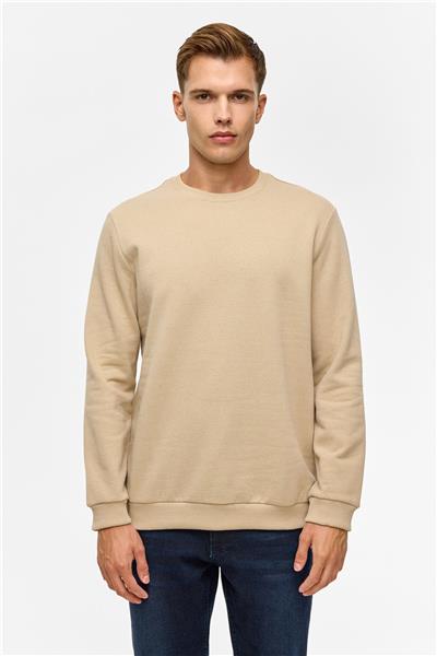 Bej Regular Düz Bisiklet Yaka Sweatshirt