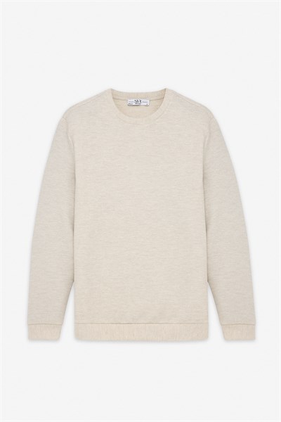 Bej Regular Düz Bisiklet Yaka Sweatshirt